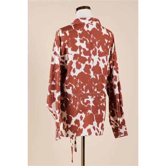 Sz 6 Asos Cow Print Western Tie Waist Button Down Cotton & Linen Blend Shirt NWT - Picture 4 of 6